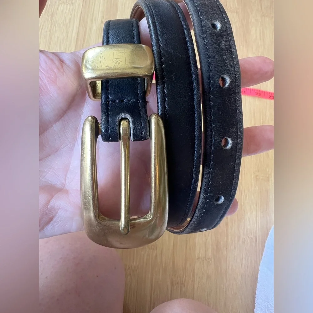 Vintage COACH Black Solid Brass Buckle Glove Tanned USA Belt #3909 Sz M